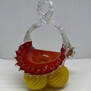 Vintage Franz Wells Victorian Czech Art Glass 3 Ball Basket with Thorned Handle